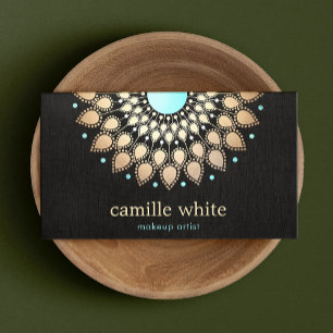 Tarjeta De Visita Elegante Faux Gold Lotus Flower Black