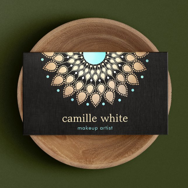 Tarjeta De Visita Elegante Faux Gold Lotus Flower Black (Subido por el creador)