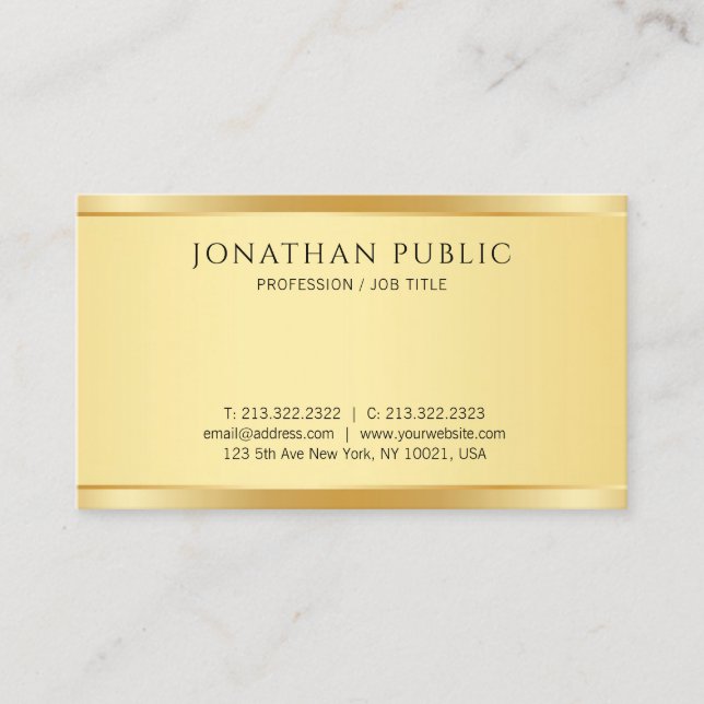 Tarjeta De Visita Elegante Faux Gold Modelo de diseño sencillo y mod (Anverso)