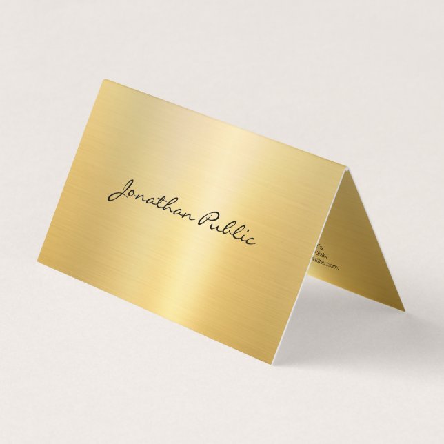 Tarjeta De Visita Elegante Faux Gold Profesional Caligrafía Moderna (Anverso)