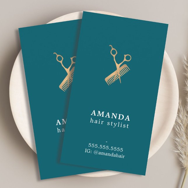 Tarjeta De Visita Elegante Faux Gold Scissors Comb Hairstylist (Subido por el creador)