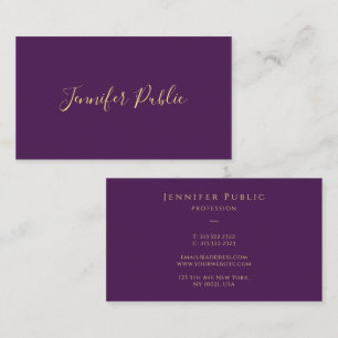 Tarjeta De Visita Elegante Faux Gold Script Template Purple Luxury