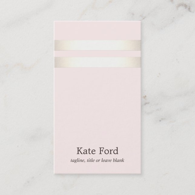 Tarjeta De Visita Elegante Faux Gold Striped Light Pink (Anverso)
