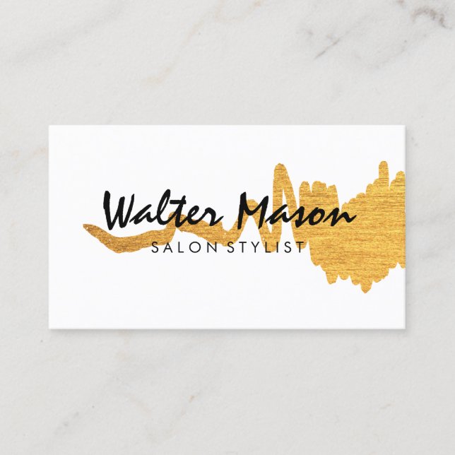 Tarjeta De Visita Elegante Faux Gold Textura cepillado (Anverso)
