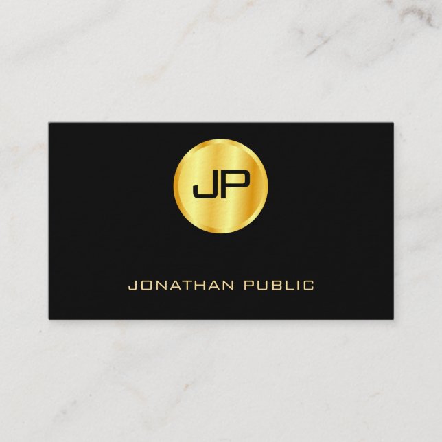 Tarjeta De Visita Elegante Faux Gold Y Black Modern Premium Thick (Anverso)