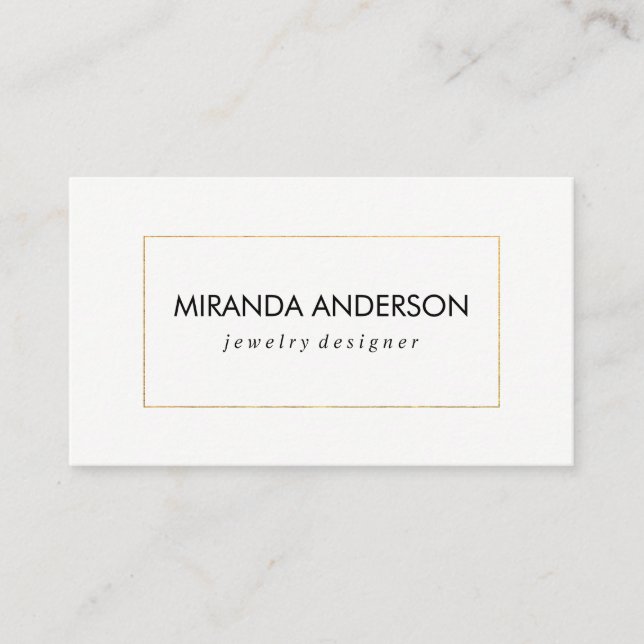Tarjeta De Visita Elegante Faux Golden Border Black White (Anverso)