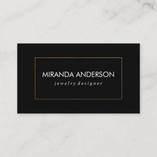 Tarjeta De Visita Elegante Faux Golden Border Black White