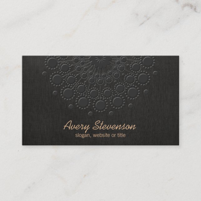 Tarjeta De Visita Elegante Faux Grabado en relieve Black Linen look (Anverso)