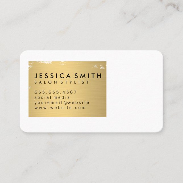 Tarjeta De Visita Elegante Faux Metallic Gold Brushed (Anverso)