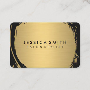Tarjeta De Visita Elegante Faux Metallic Gold Cepillado con negro