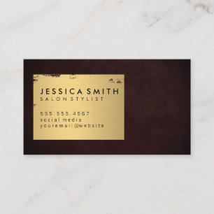 Tarjeta De Visita Elegante Faux Metallic Gold Cepillado / Rojo profu