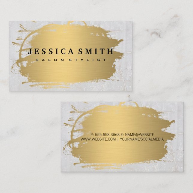 Tarjeta De Visita Elegante Faux Metallic Gold Marble Stone (Anverso / Reverso)