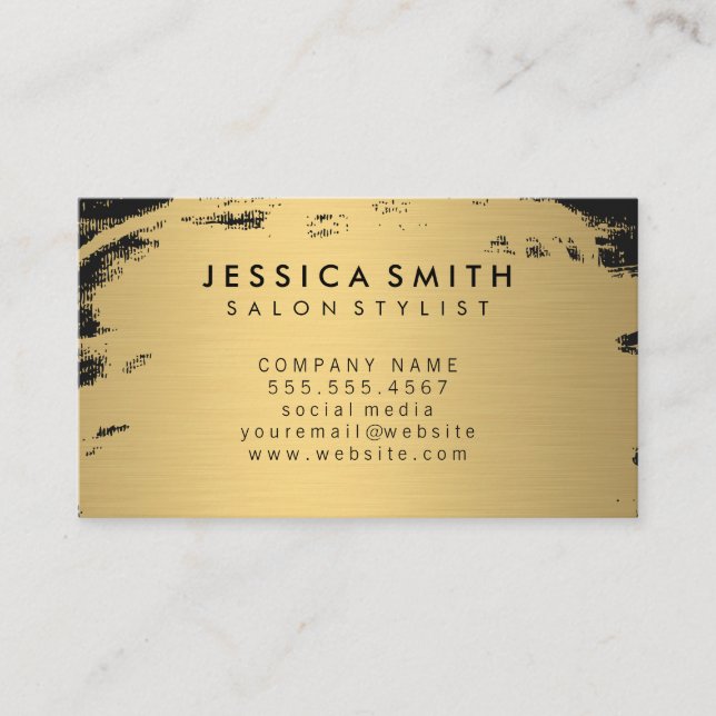Tarjeta De Visita Elegante Faux Metallic Gold y Black (Anverso)
