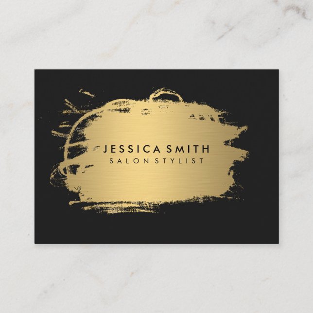Tarjeta De Visita Elegante Faux Metallic Gold y Black (Anverso)