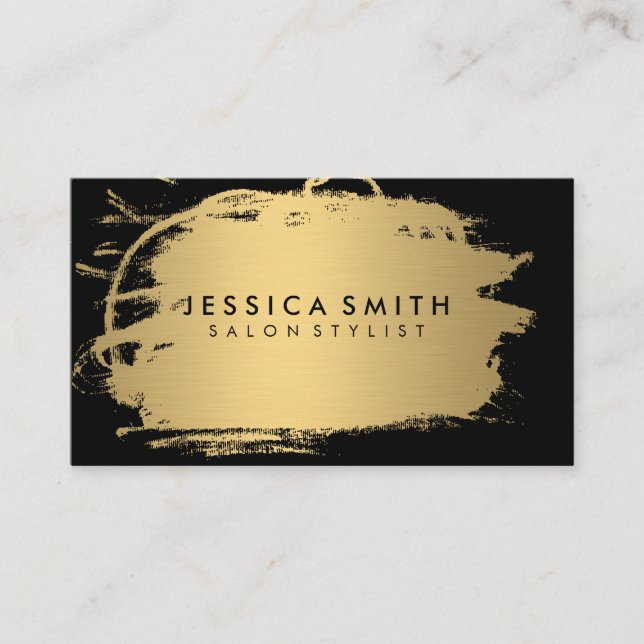 Tarjeta De Visita Elegante Faux Metallic Gold y Black (Anverso)