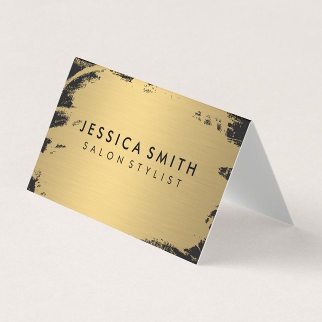 Tarjeta De Visita Elegante Faux Metallic Gold y Black (Anverso)