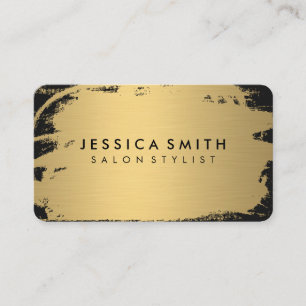 Tarjeta De Visita Elegante Faux Metallic Gold y Black