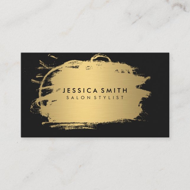 Tarjeta De Visita Elegante Faux Metallic Gold y Black (Anverso)