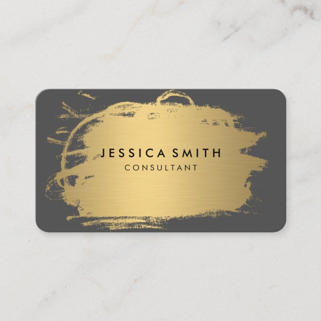 Tarjeta De Visita Elegante Faux Metallic Gold y Grey (Anverso)