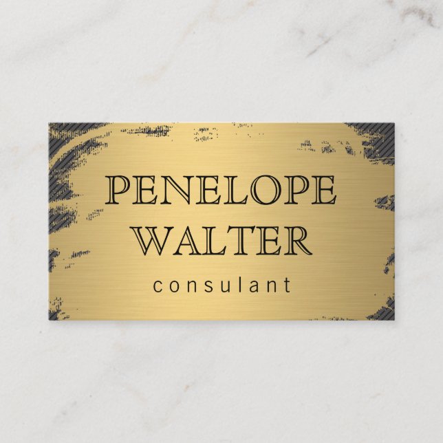 Tarjeta De Visita Elegante Faux Metallic Gold y Pattern (Anverso)