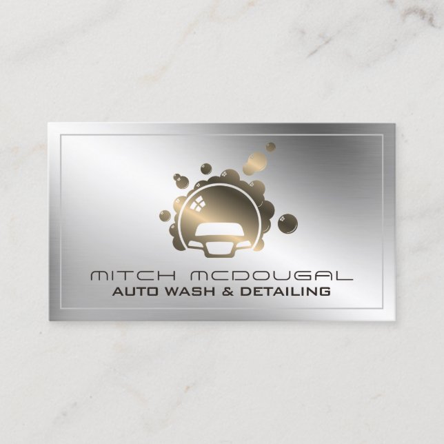 Tarjeta De Visita Elegante faux metallic plata y oro  (Anverso)