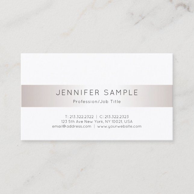 Tarjeta De Visita Elegante Faux Silver Moderno Limpio Plata De Lujo (Anverso)