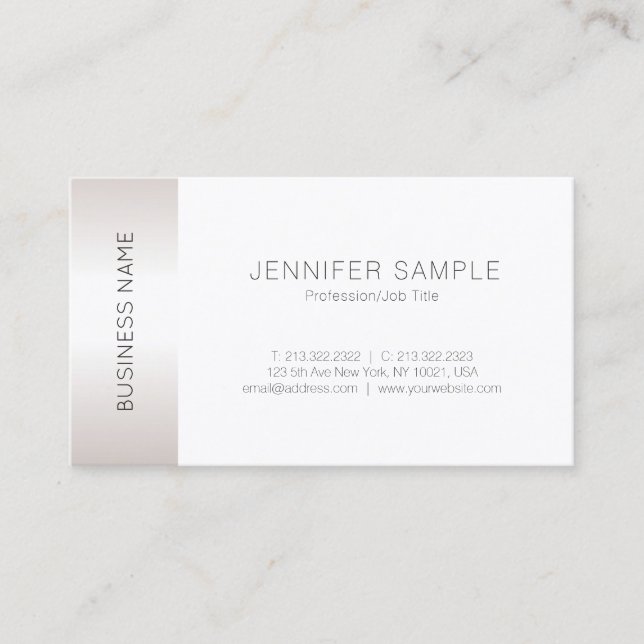 Tarjeta De Visita Elegante Faux Silver Simple Plain Luxe Moda (Anverso)