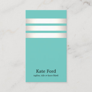 Tarjeta De Visita Elegante Faux Silver y Turquesa Striped Moderno