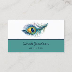 Tarjeta De Visita Elegante Feather Peacock Verde azulado