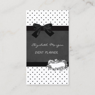 Tarjeta De Visita Elegante Femenina Profesional, Lunares, Lazo Negro