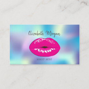 Tarjeta De Visita Elegante Femenino Holográfico, Labios, Maquillaje,