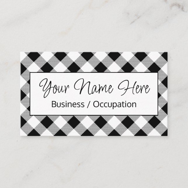 Tarjeta De Visita Elegante ficha de gingham blanco negro (Anverso)