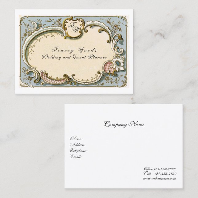 Tarjeta De Visita Elegante filigrí victoriano francés (Anverso / Reverso)