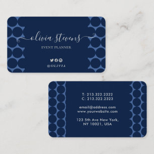Tarjeta De Visita Elegante firma de puntos de polka azul de la marin