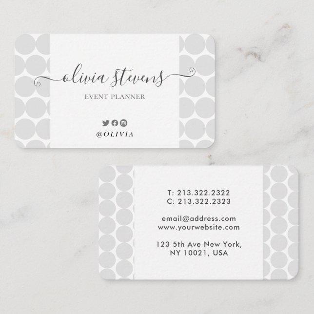 Tarjeta De Visita Elegante firma de puntos de polka blanco negro (Anverso / Reverso)