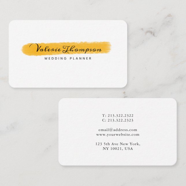 Tarjeta De Visita Elegante firma de timbre blanco y dorado (Anverso / Reverso)