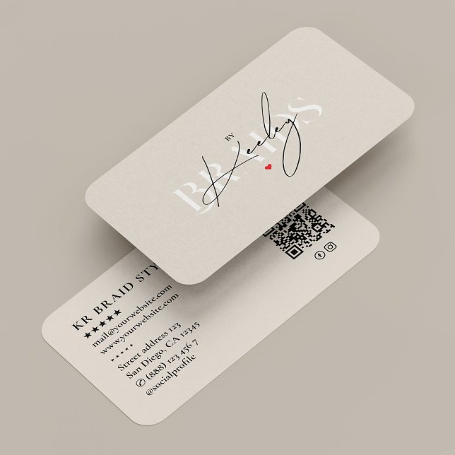 Tarjeta De Visita Elegante firma elegante del cabello de trenzas de  (Braids Hair Stylist Elegant Signature Beige Sand)