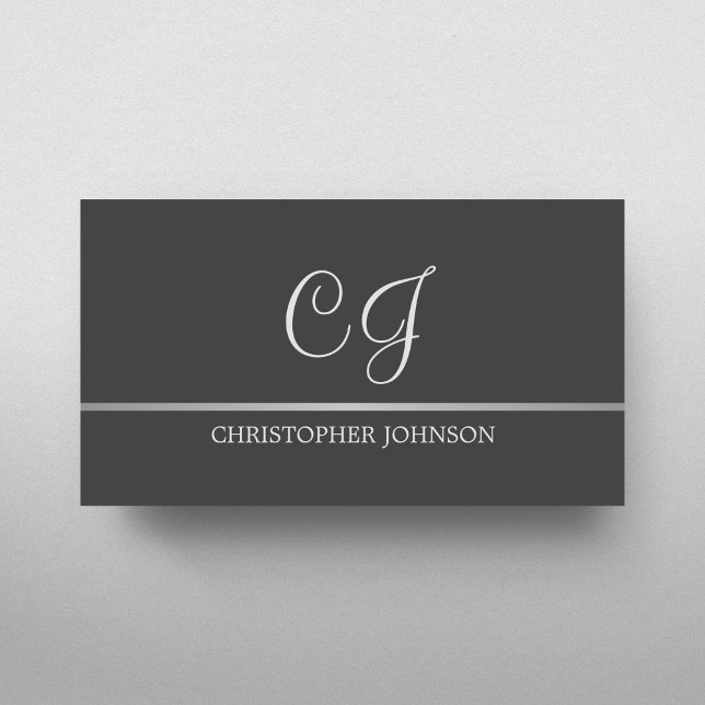 Tarjeta De Visita Elegante fiscal de Monograma Gris Faux Silver Line (Subido por el creador)
