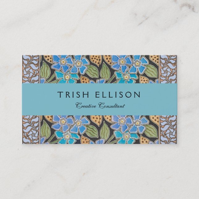 Tarjeta De Visita Elegante Flor Azul Periwinkle Floral Clásico (Anverso)