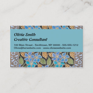 Tarjeta De Visita Elegante Flor Azul Periwinkle Floral Clásico