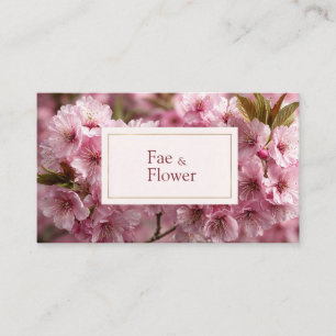 Tarjeta De Visita Elegante Flor de Cerezo Rosa Marco Dorado