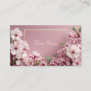 Tarjeta De Visita Elegante Flor de Cerezo Rosa Marco Dorado Floral