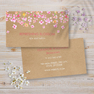 Tarjeta De Visita Elegante Flor de Cerezo Rústica Kraft Moderna