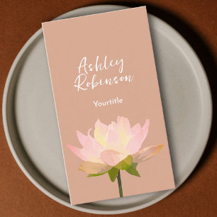 Tarjeta De Visita Elegante flor de loto boho código QR de terracota
