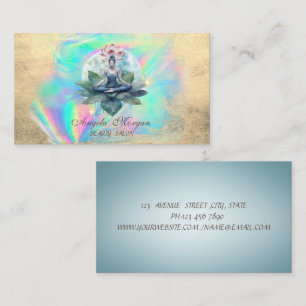 Tarjeta De Visita Elegante Flor de Loto Chica Yoga Holográfica