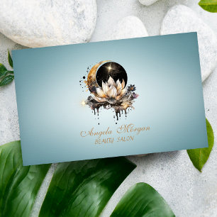 Tarjeta De Visita Elegante Flor de Loto Luna Azul