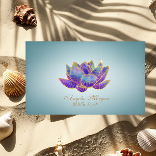 Tarjeta De Visita Elegante Flor de Loto Purpura Brillante Azul