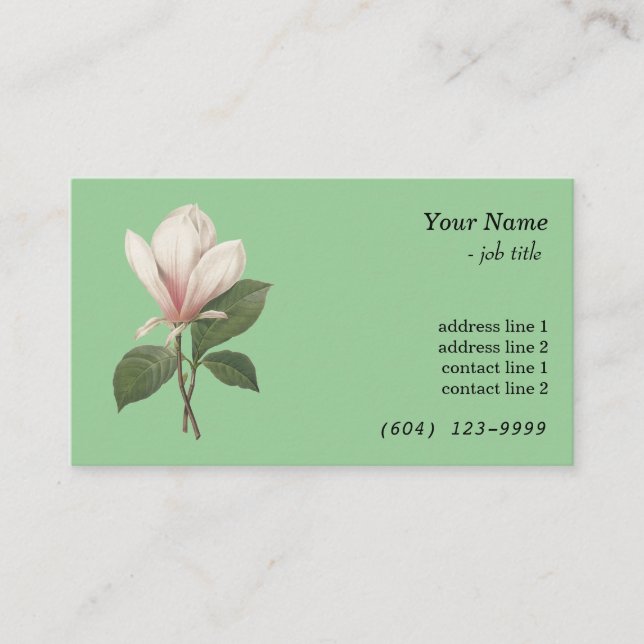 Tarjeta De Visita Elegante flor de magnolia de arte botánico (Anverso)