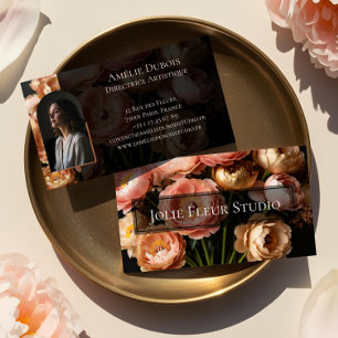 Tarjeta De Visita Elegante Flor de Peonía Chic Lujo Femenino Foto