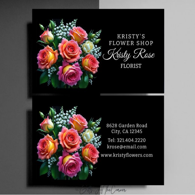 Tarjeta De Visita Elegante Flor de Rosa Blanca Naranja Rosa Florista (Subido por el creador)